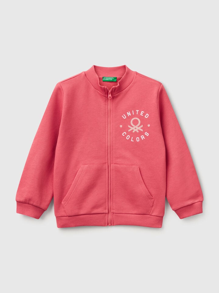 benetton Sweatshirt with zip in cotton Cyclamen