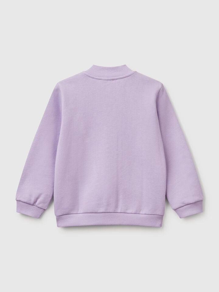 Benetton Sweatshirt With Zip In Cotton Lilac
