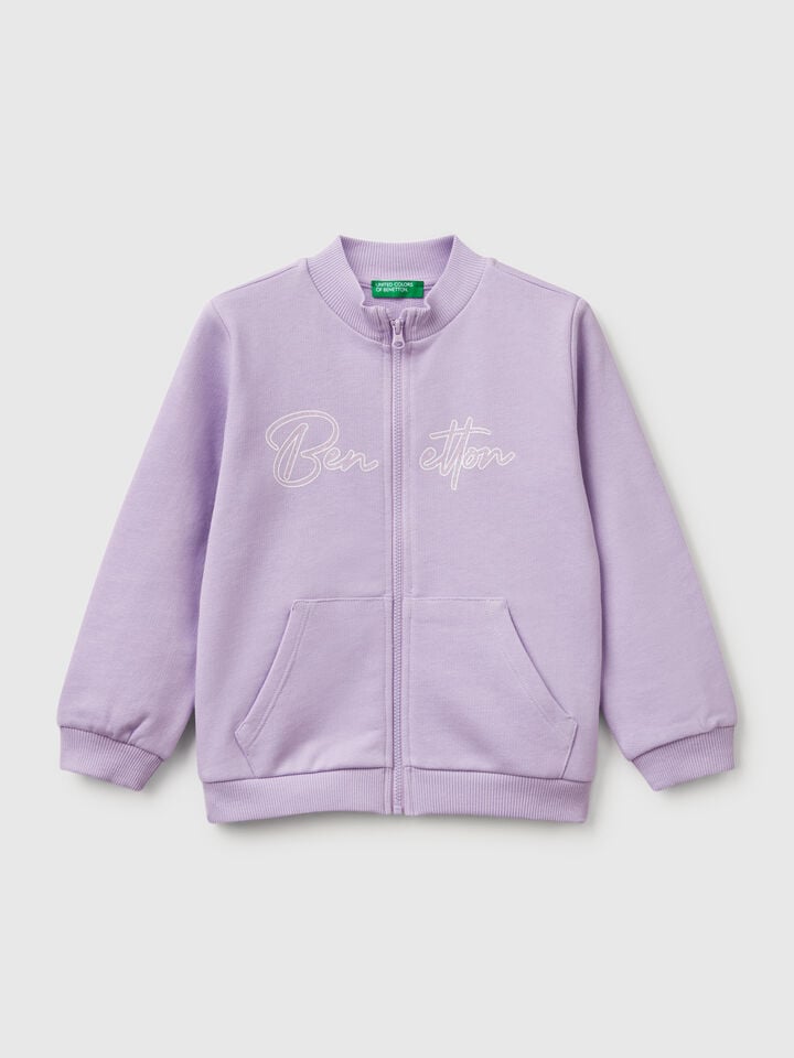 benetton Sweatshirt with zip in cotton Lilac