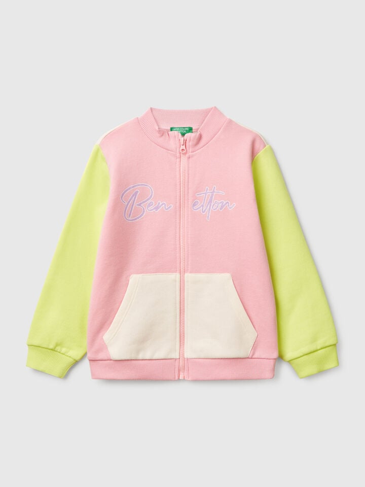 benetton Sweatshirt with zip in cotton Multi-color