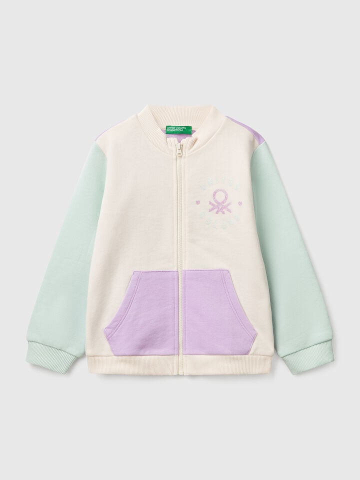 benetton Sweatshirt with zip in cotton Multi-color