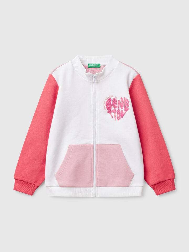 benetton Sweatshirt with zip in cotton Multi-color