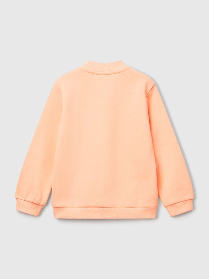 Benetton Sweatshirt With Zip In Cotton Peach
