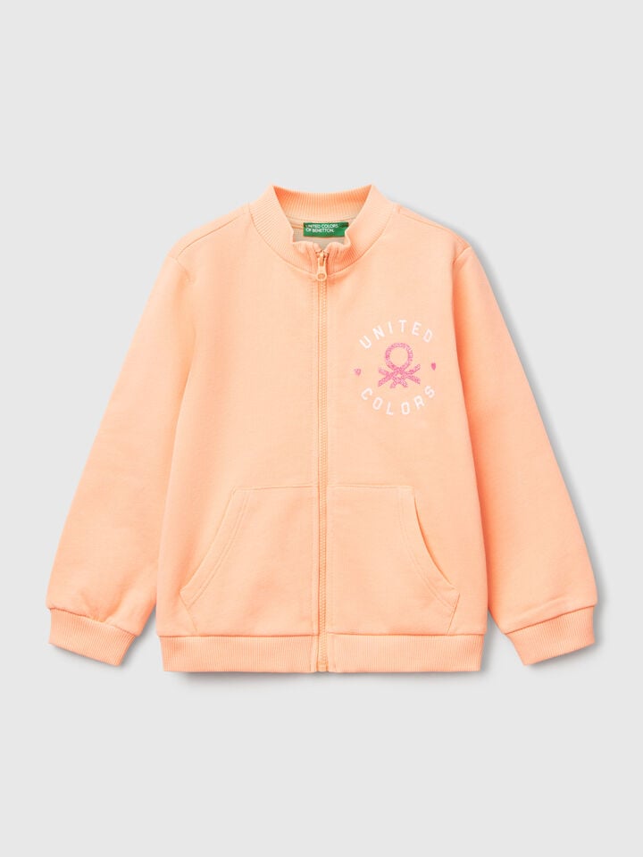 benetton Sweatshirt with zip in cotton Peach