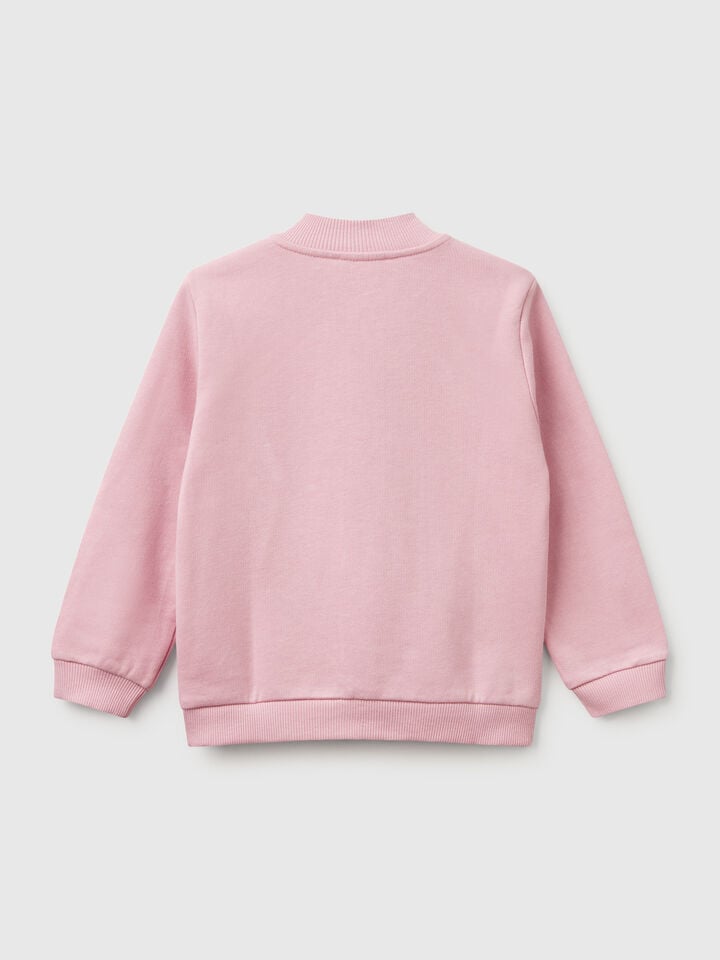 Benetton Sweatshirt With Zip In Cotton Pink