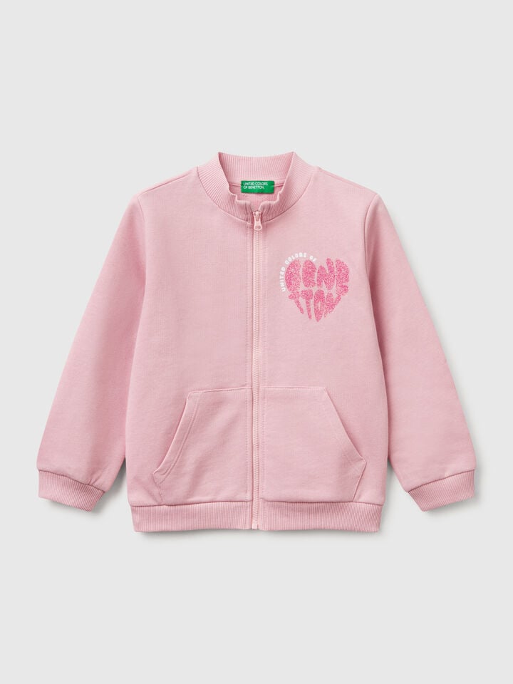 benetton Sweatshirt with zip in cotton Pink