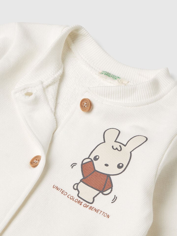 Benetton Sweatsuit In Cotton Creamy White