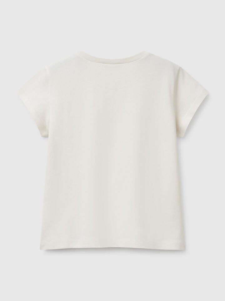 Benetton T-shirt In Cotton With Glitter Beige