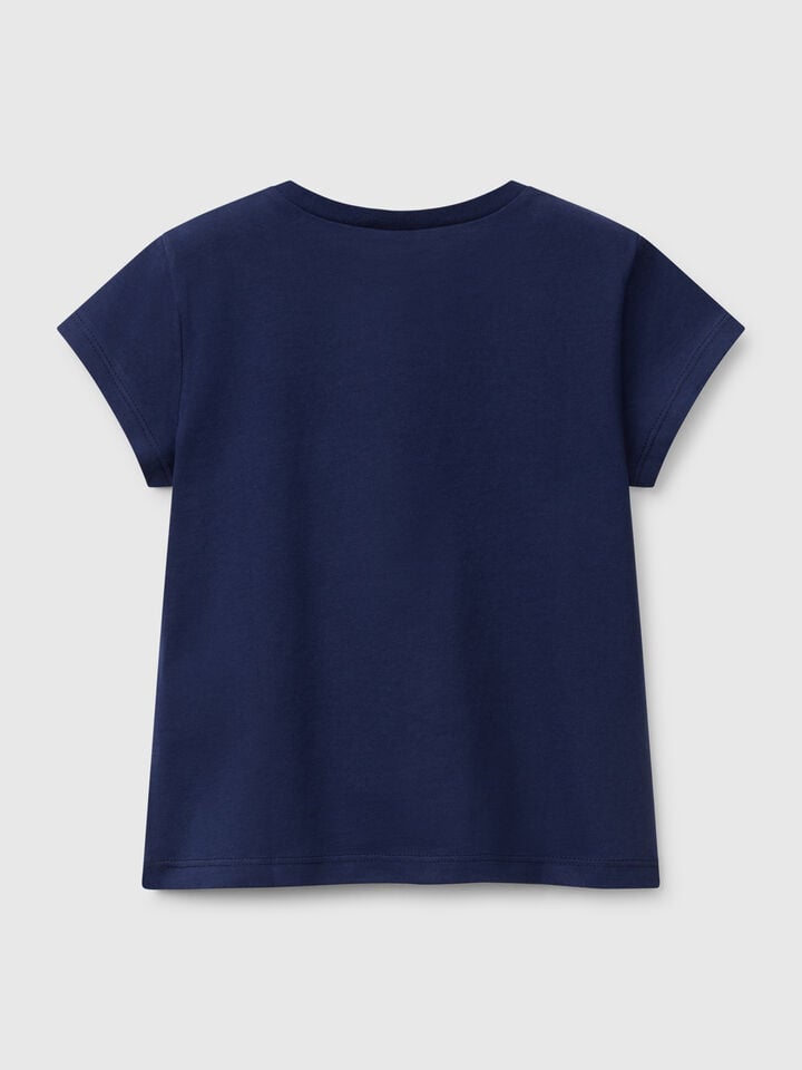 Benetton T-shirt In Cotton With Glitter Dark Blue