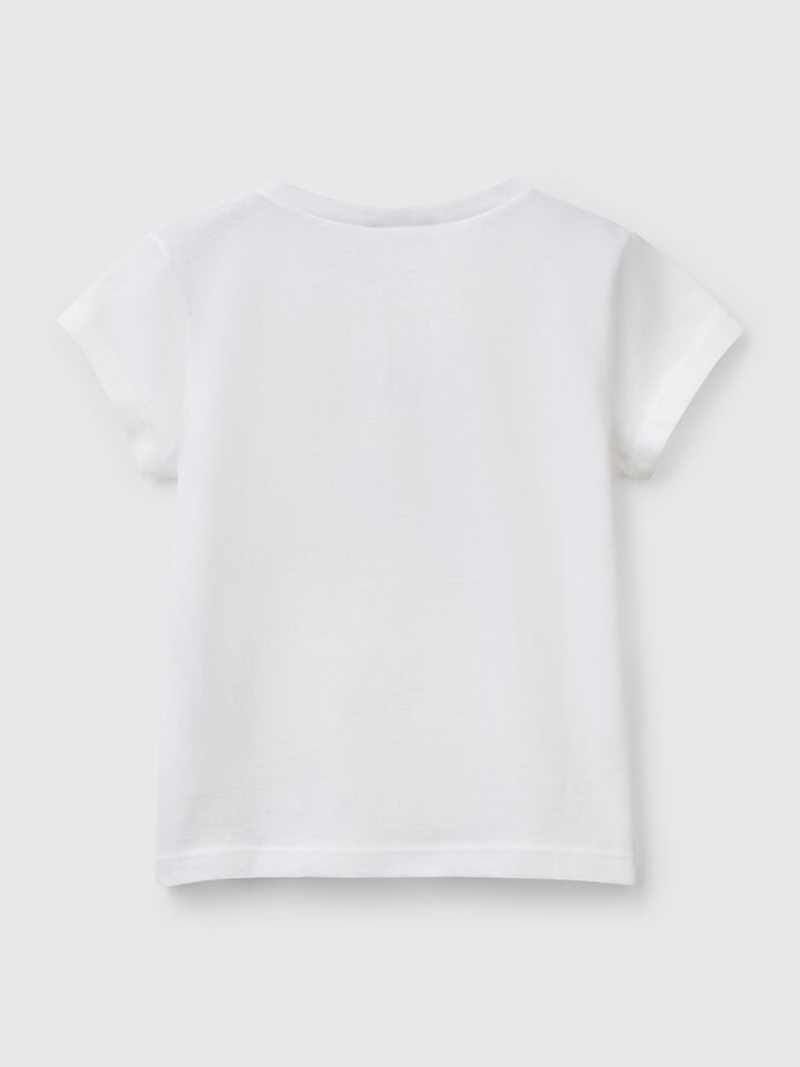 Benetton T-shirt In Cotton With Glitter White
