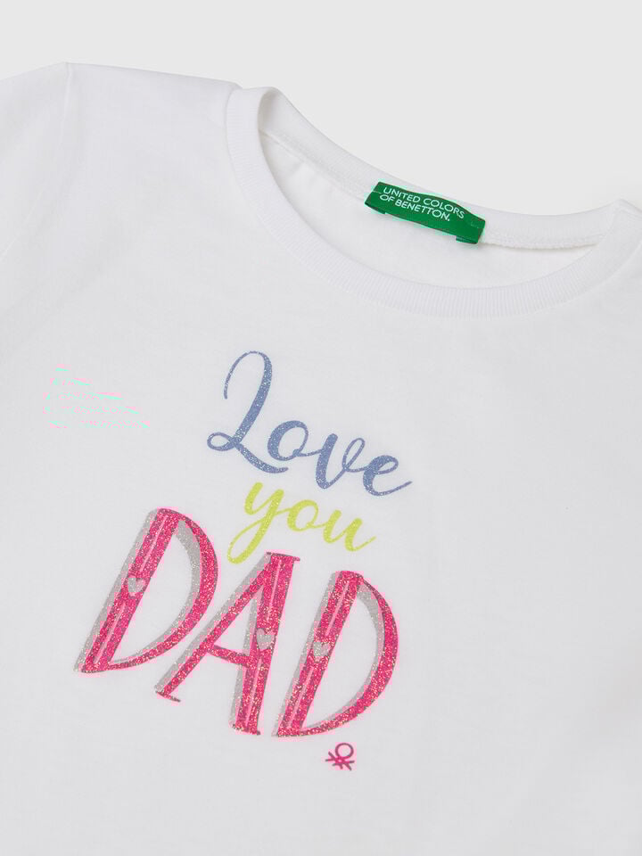 Benetton T-shirt In Cotton With Glitter White