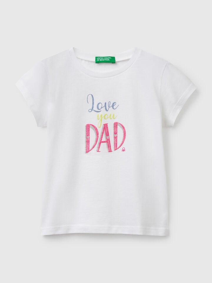 benetton T-shirt in cotton with glitter White
