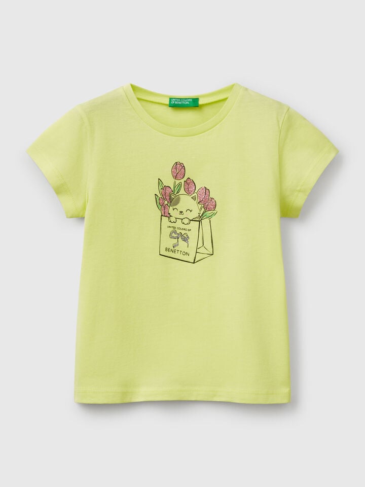benetton T-shirt in cotton with glitter Yellow