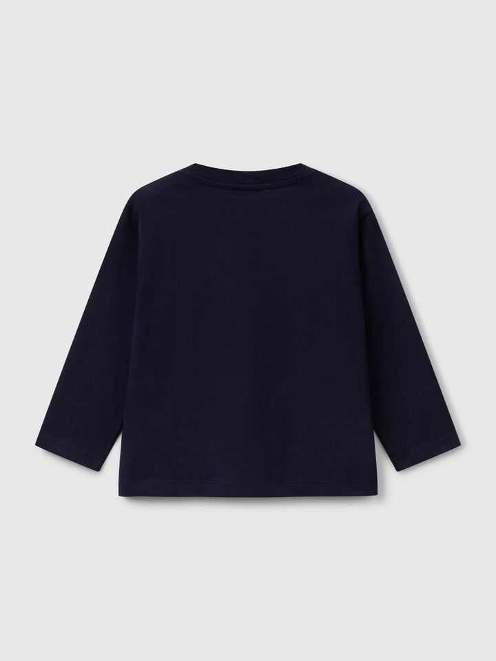 Benetton T-shirt In Cotton With Print Dark Blue