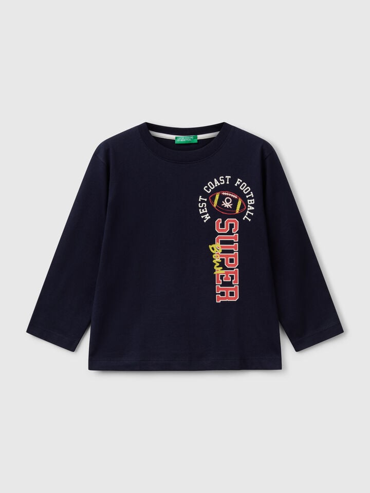 benetton T-shirt in cotton with print Dark Blue
