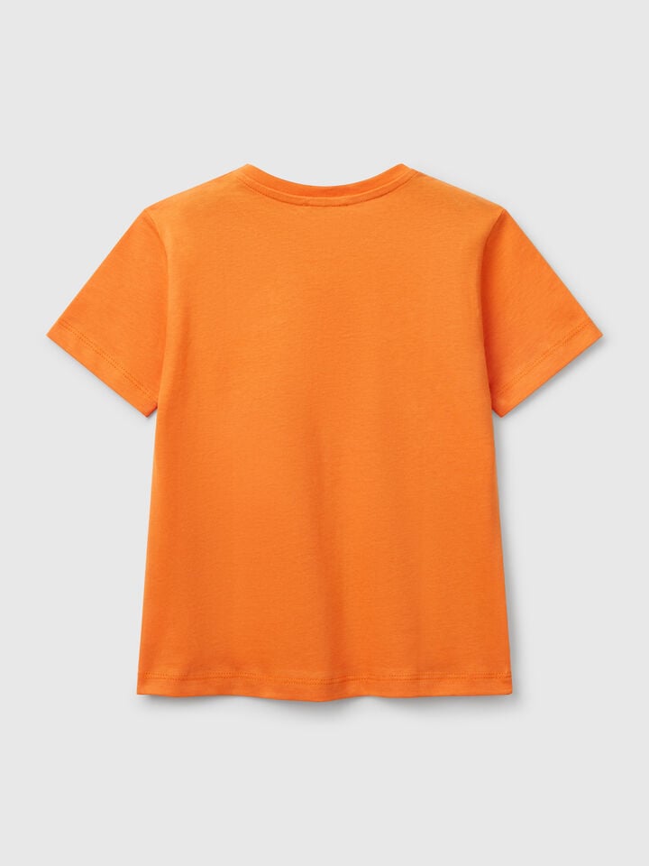 Benetton T-shirt In Cotton With Print Orange