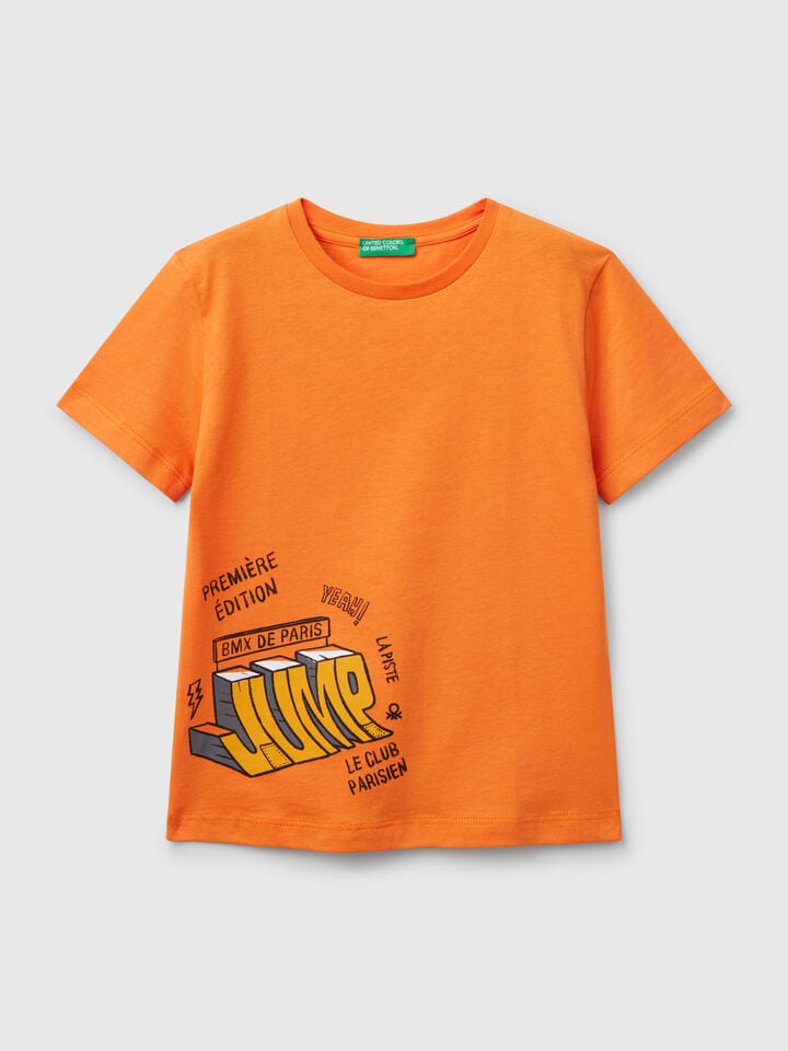 benetton T-shirt in cotton with print Orange