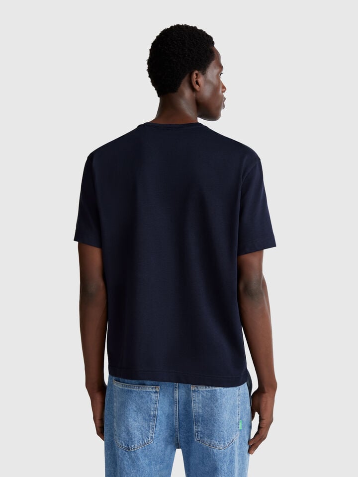 Benetton T-shirt In Micro Pique Dark Blue