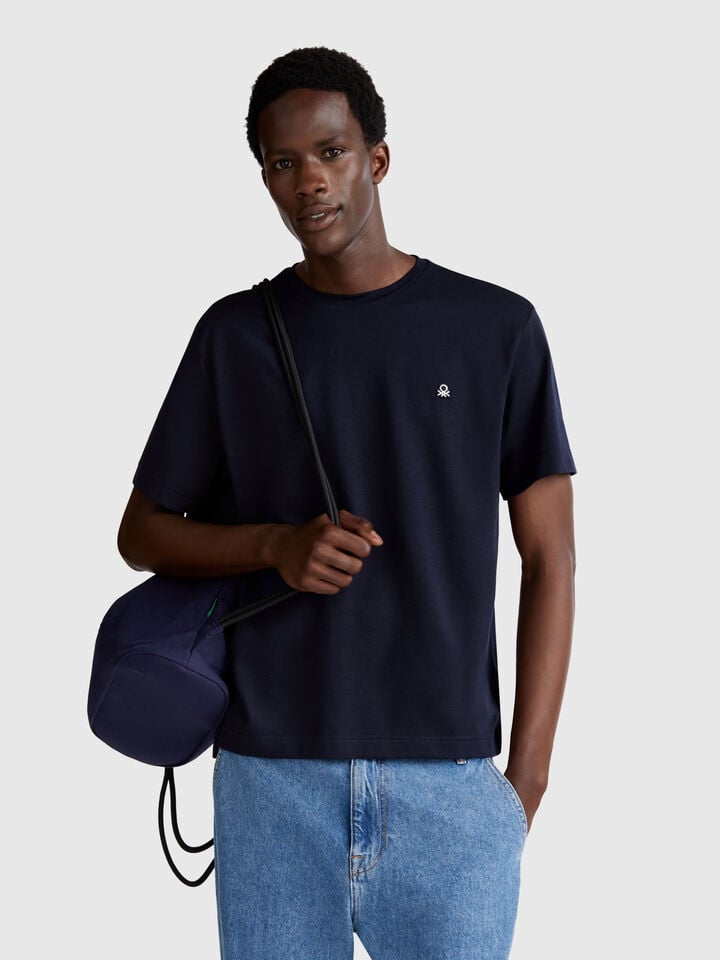 benetton T-shirt in micro pique Dark Blue