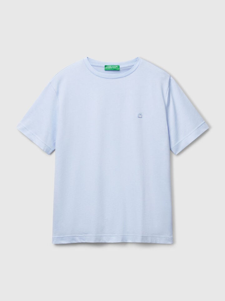 Benetton T-shirt In Micro Pique Sky Blue