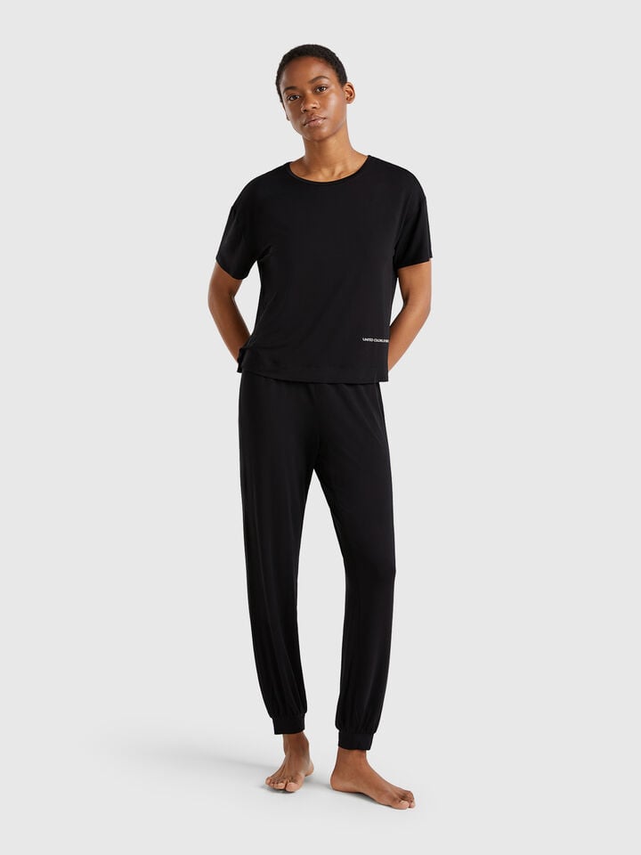 Benetton T-shirt In Stretch Modal Black