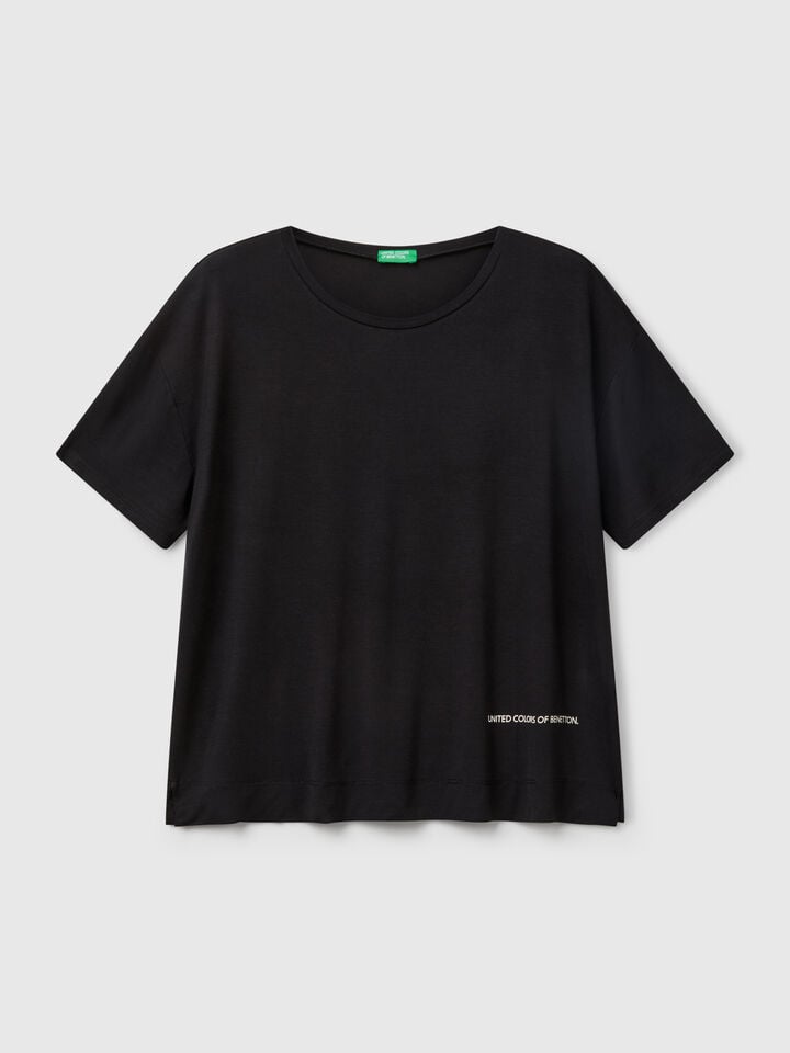 Benetton T-shirt In Stretch Modal Black