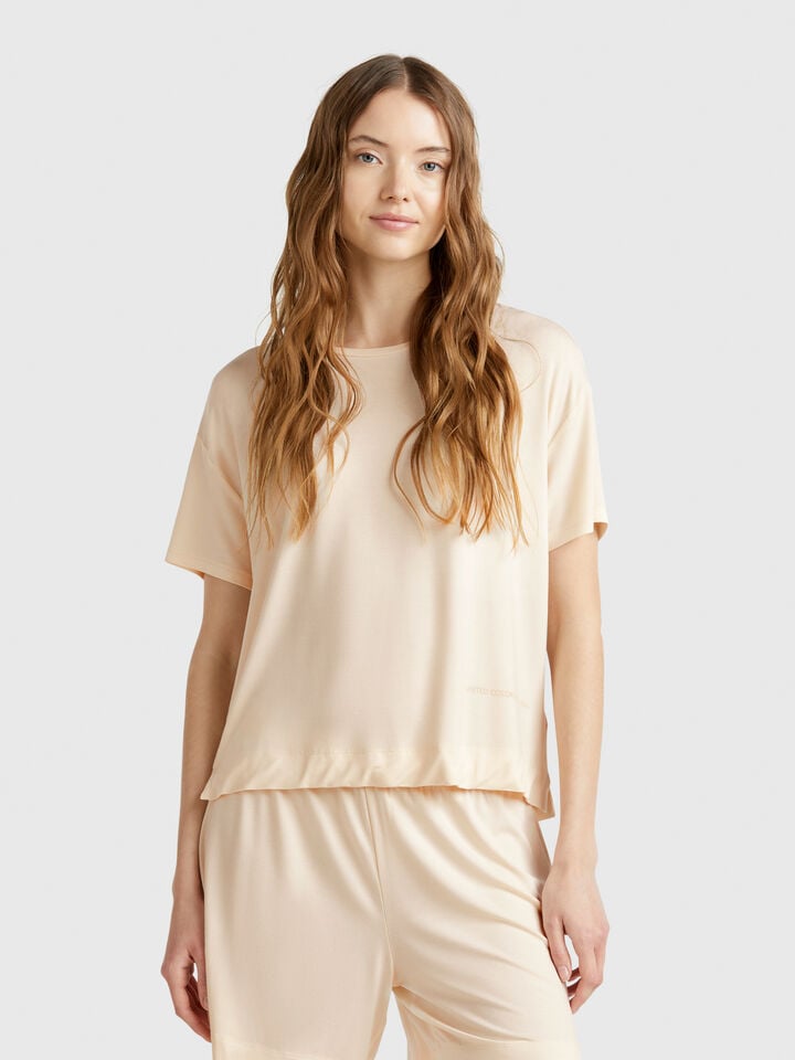 benetton T-shirt in stretch Modal Creamy White