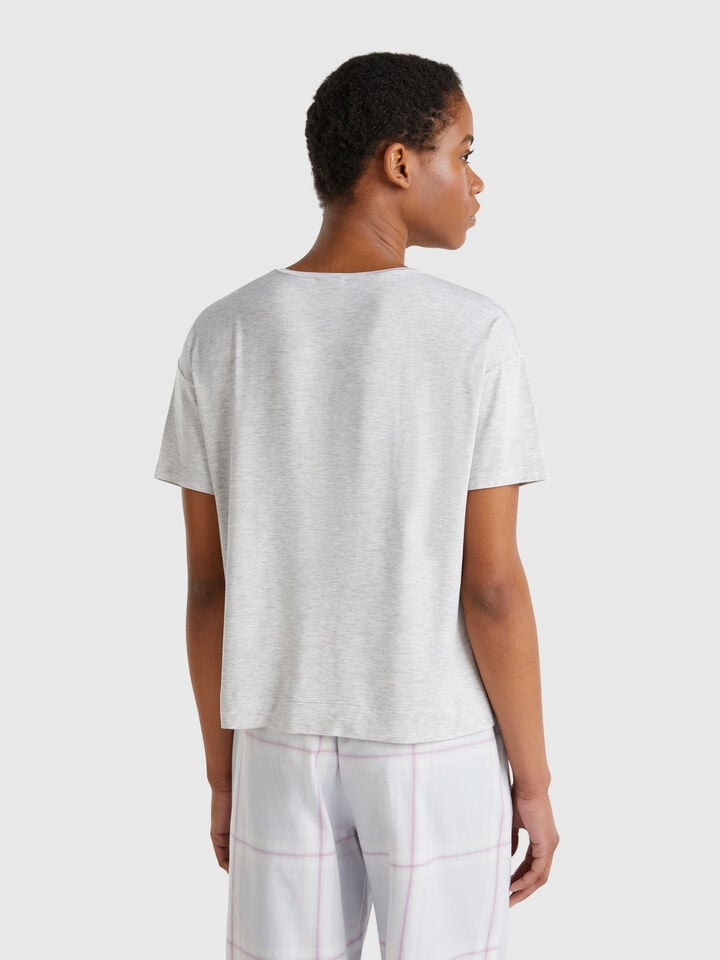 Benetton T-shirt In Stretch Modal Light Gray