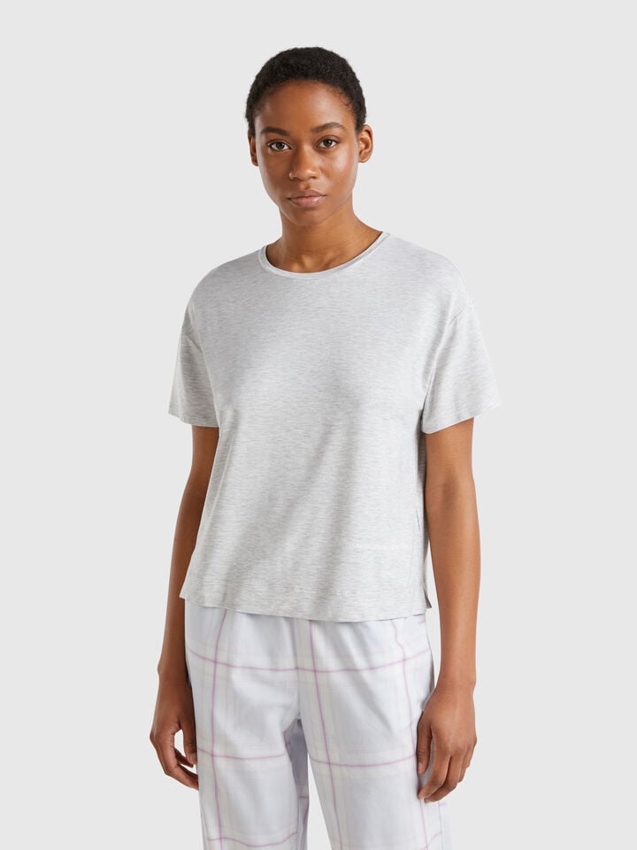 benetton T-shirt in stretch Modal Light Gray