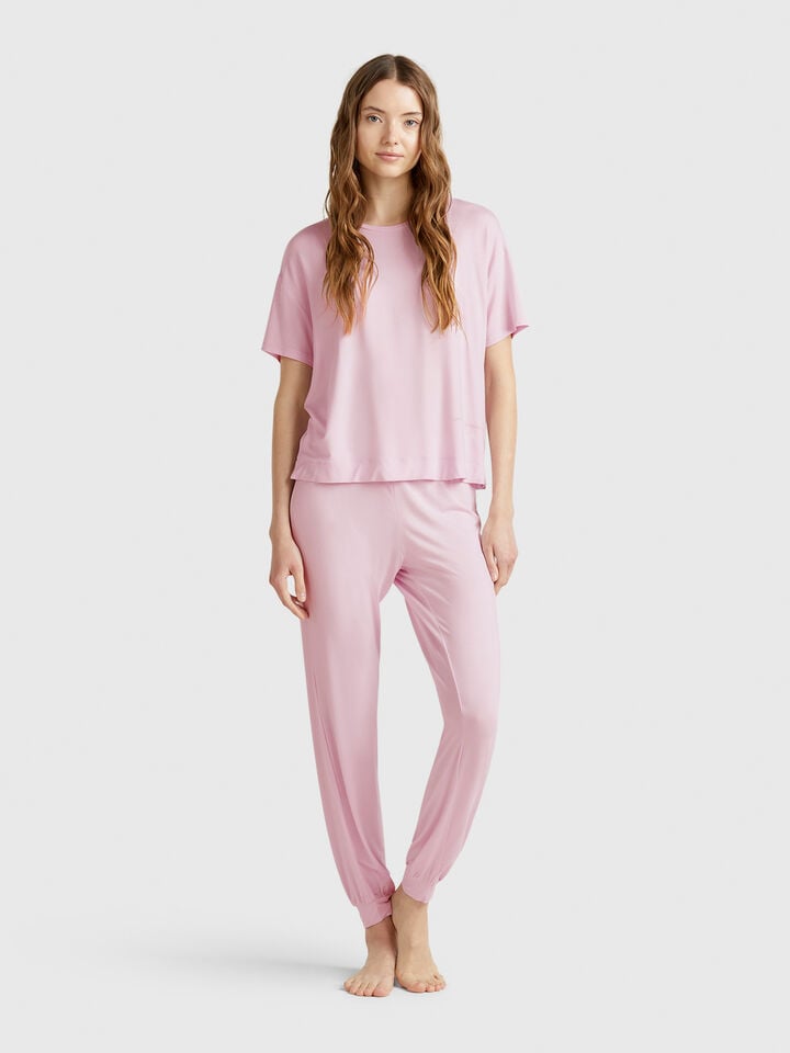 Benetton T-shirt In Stretch Modal Lilac