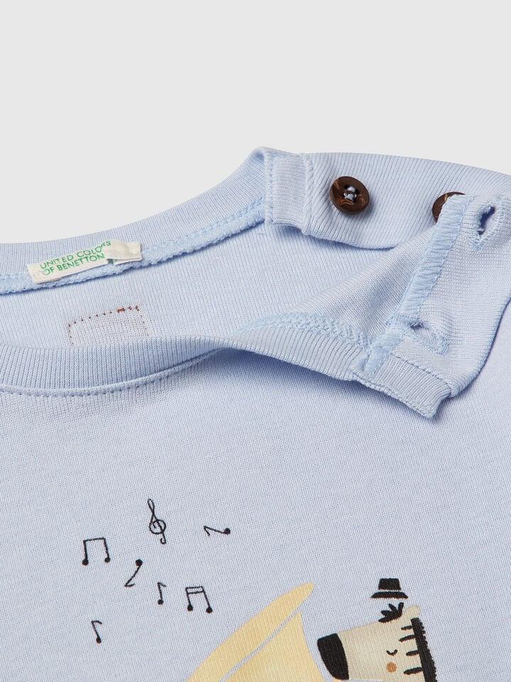Benetton T-shirt With Animal Print Sky Blue