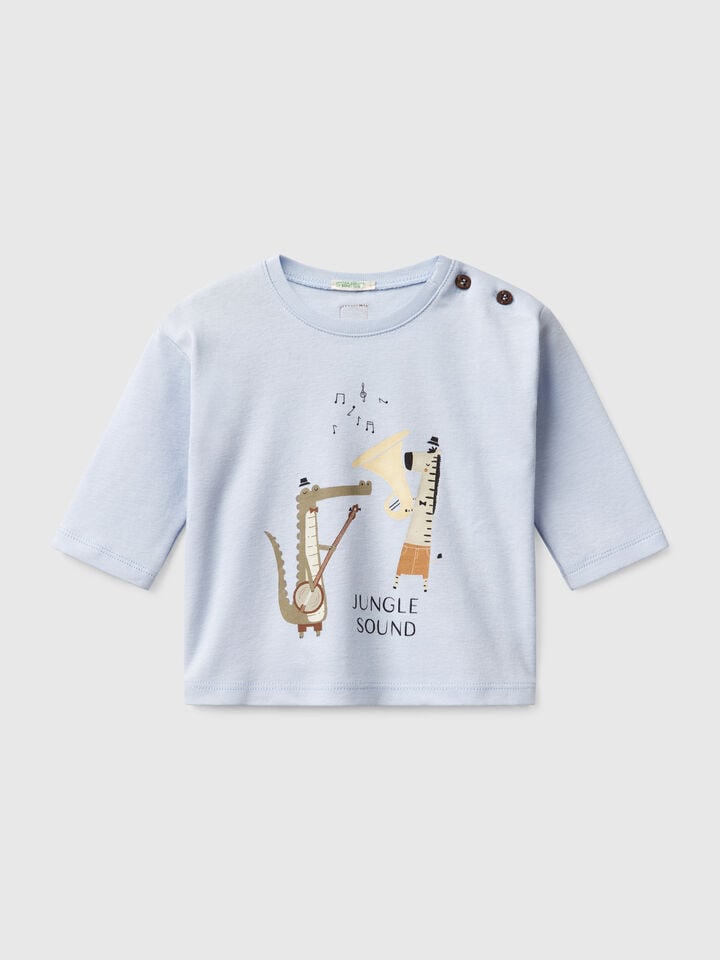 benetton T-shirt with animal print Sky Blue