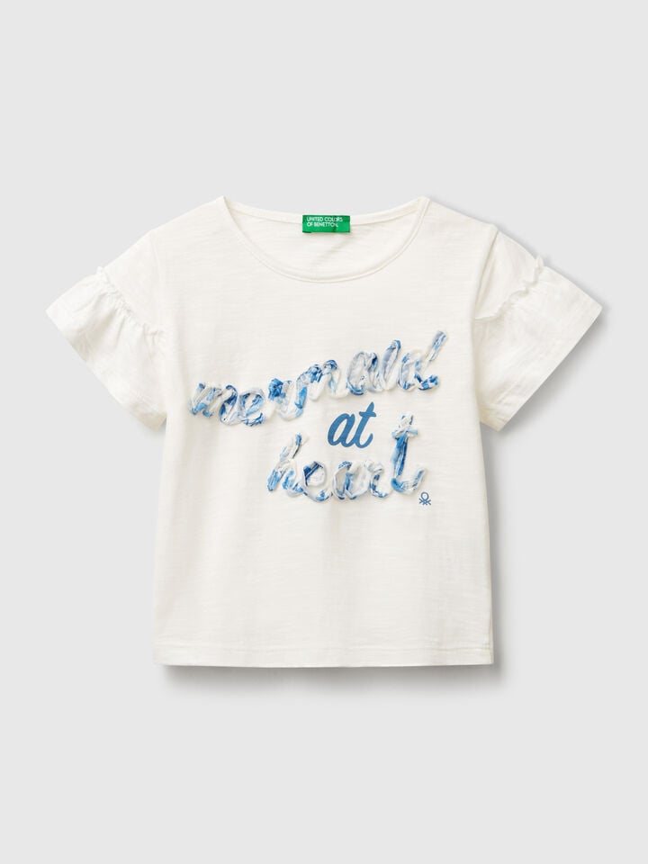 benetton T-shirt with applique Creamy White