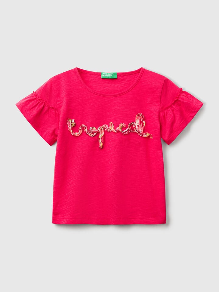 benetton T-shirt with applique Fuchsia