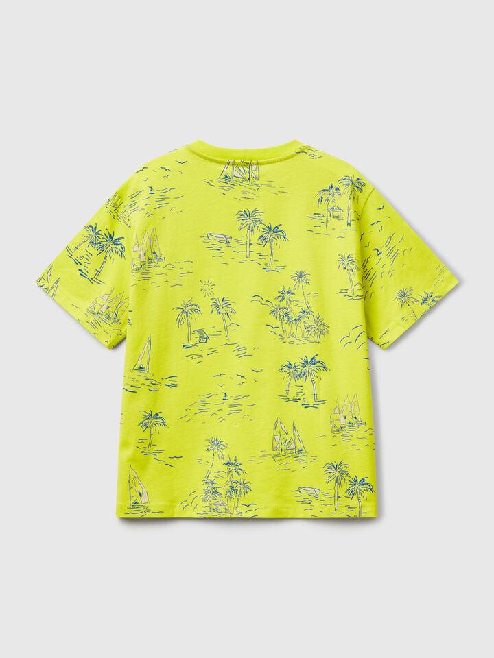 Benetton T-shirt With Beach Print Lime