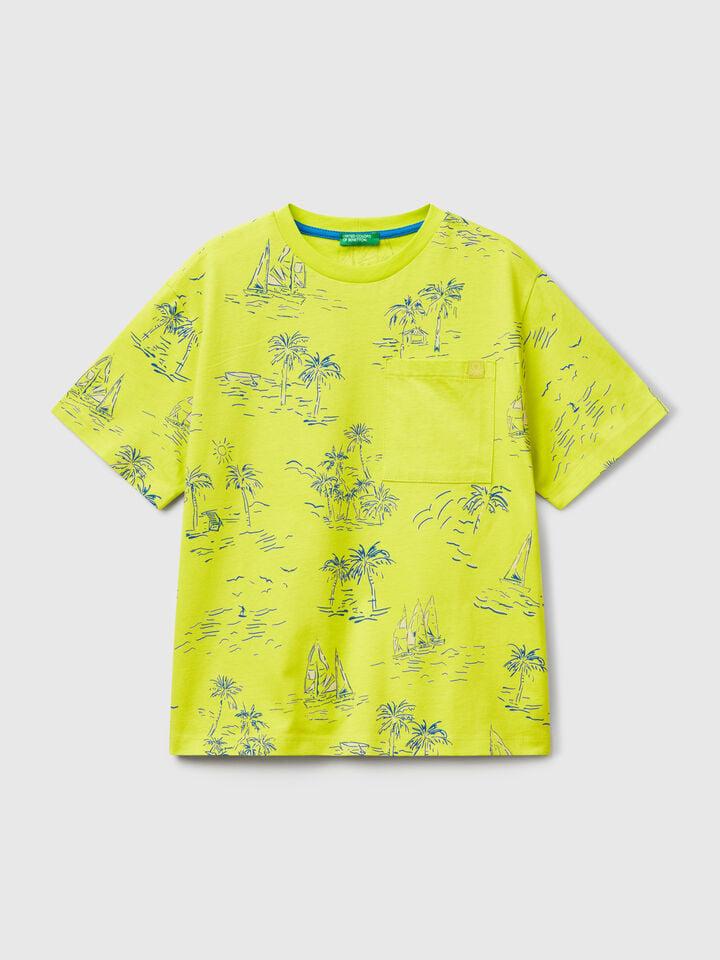 benetton T-shirt with beach print Lime