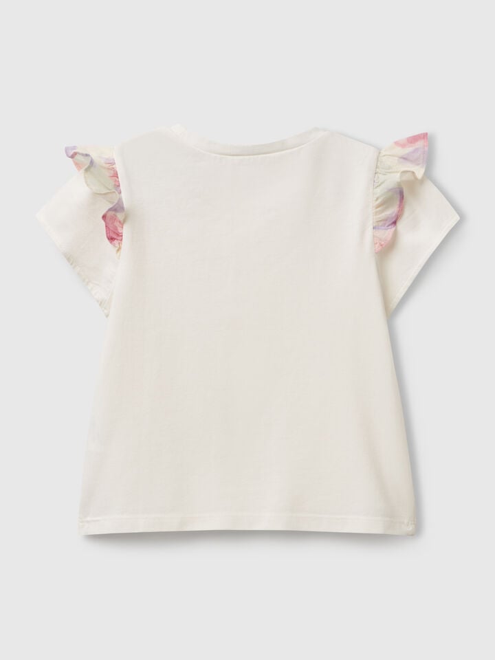 Benetton T-shirt With Cap Sleeves Creamy White