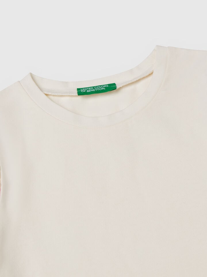 Benetton T-shirt With Cap Sleeves Creamy White