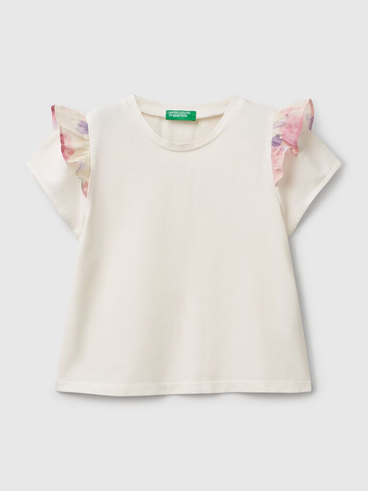 Benetton T-shirt With Cap Sleeves Creamy White