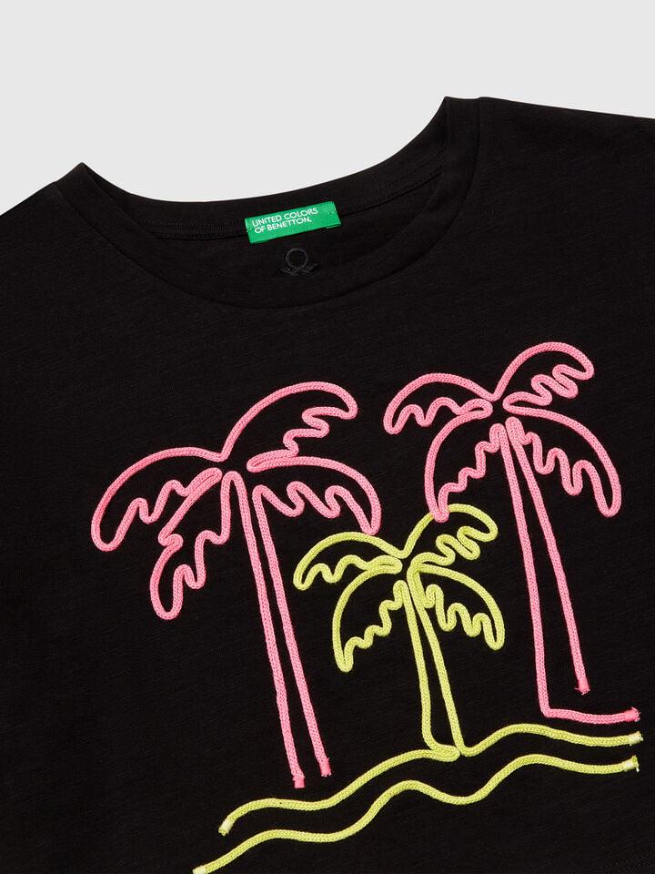 Benetton T-shirt With Embroidery Black
