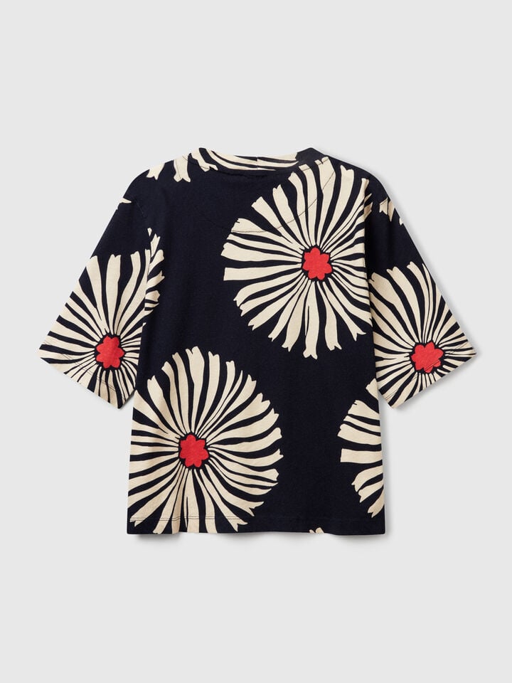Benetton T-shirt With Floral Pattern Blue