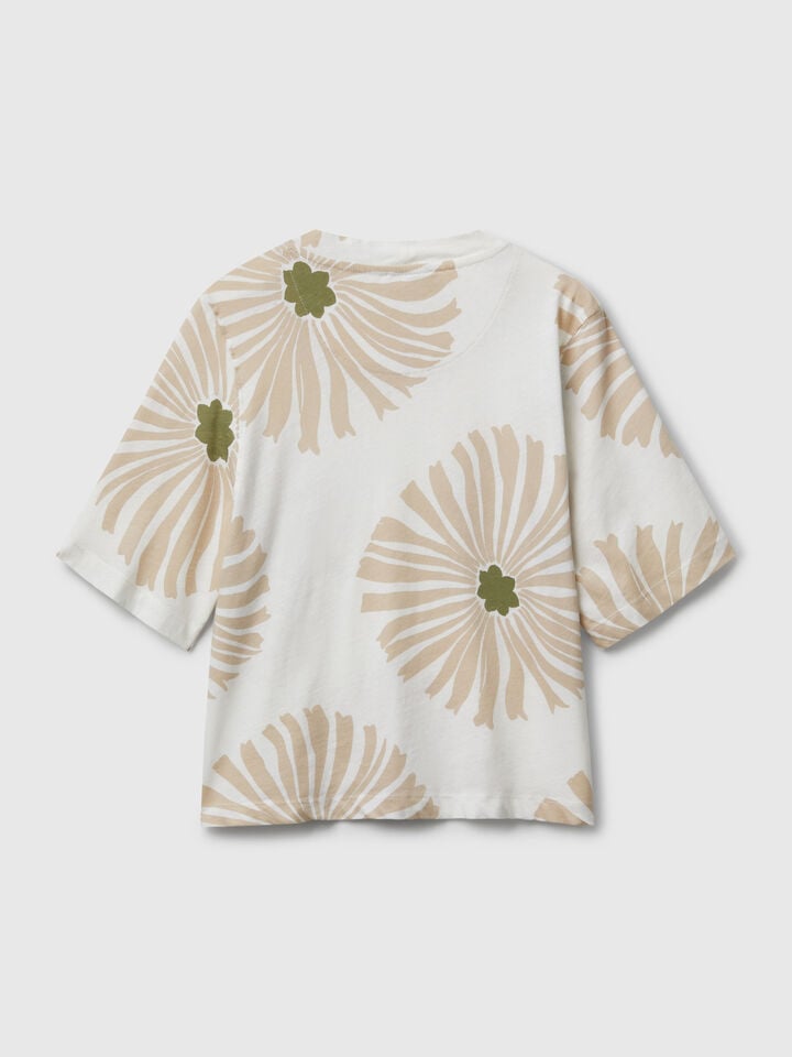 Benetton T-shirt With Floral Pattern Creamy White
