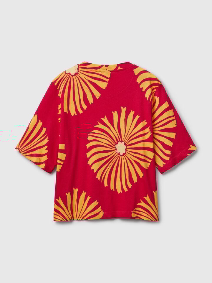 Benetton T-shirt With Floral Pattern Fuchsia