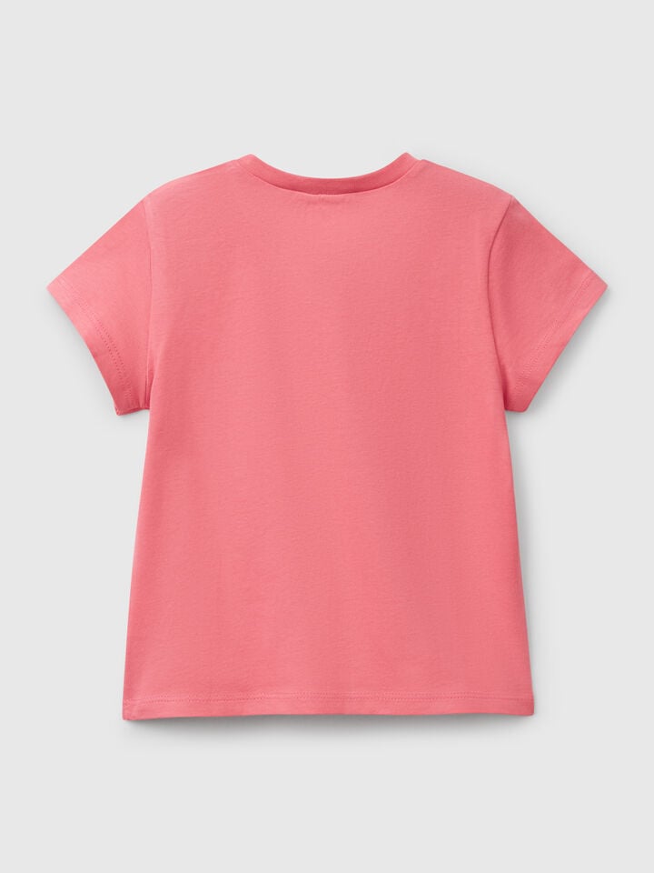 Benetton T-shirt With Glitter Print Cyclamen
