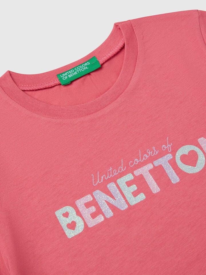 Benetton T-shirt With Glitter Print Cyclamen