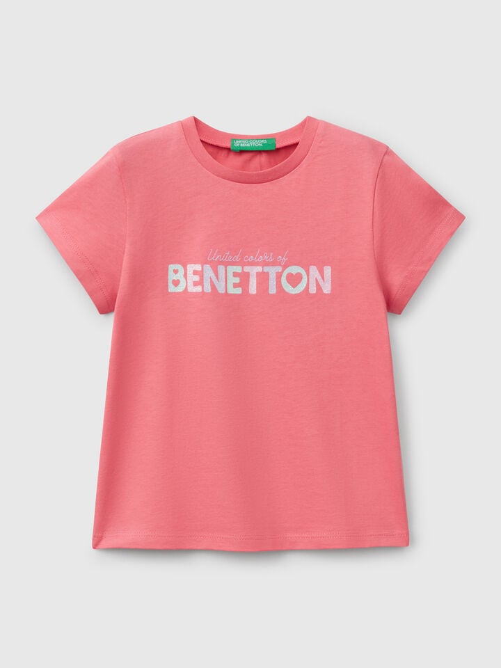 benetton T-shirt with glitter print Cyclamen