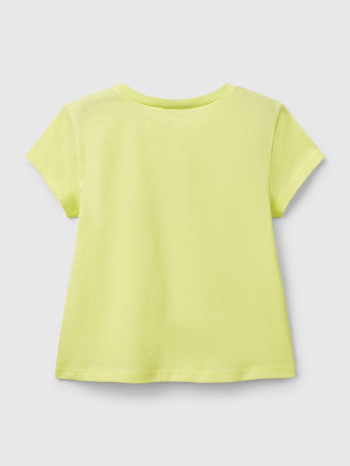 Benetton T-shirt With Glitter Print Lime