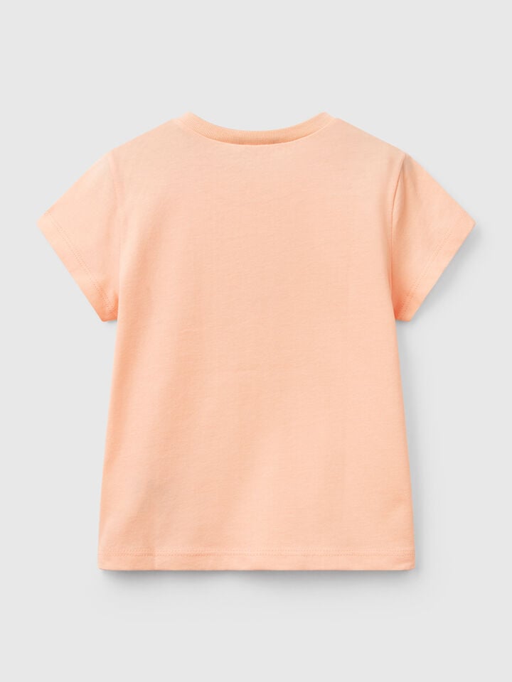Benetton T-shirt With Glitter Print Peach