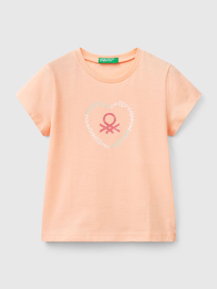 benetton T-shirt with glitter print Peach