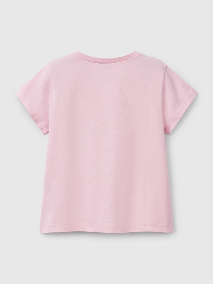 Benetton T-shirt With Glitter Print Pink